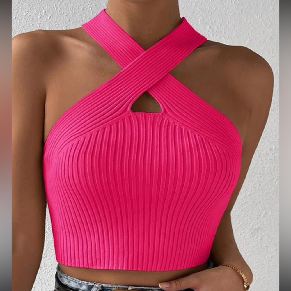 Halter Crop Top Hot Pink
